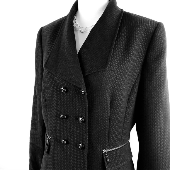 Tahari black cropped herringbone blazer - Picture 2 of 8